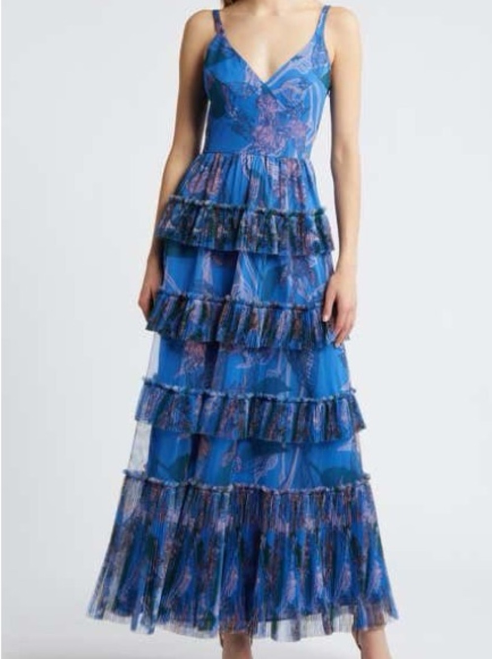 Hutch Freya V-Neck Tiered Ruffle Gown
